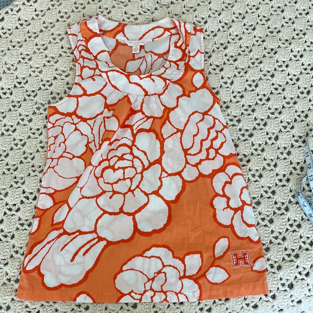 Tori Richard Honolulu orange tank with flower
